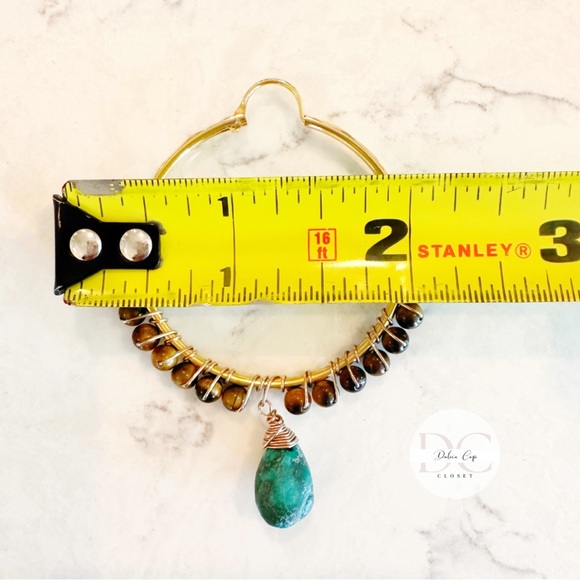NEW Hoop Earrings With Tiger Eye Quartz and Turquoise Quartz - Picture 6 of 6